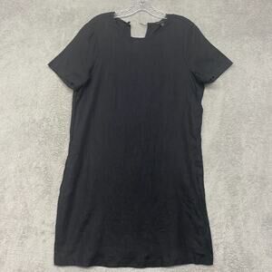 J Crew Dress Womens Small Black Linen T Shirt Shift Short Sleeve Round Neck